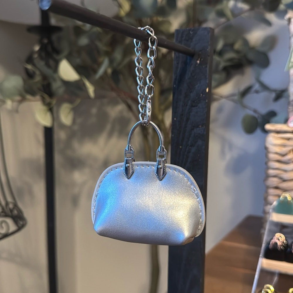 Mini Leather Purse Bag Charm (Silver)